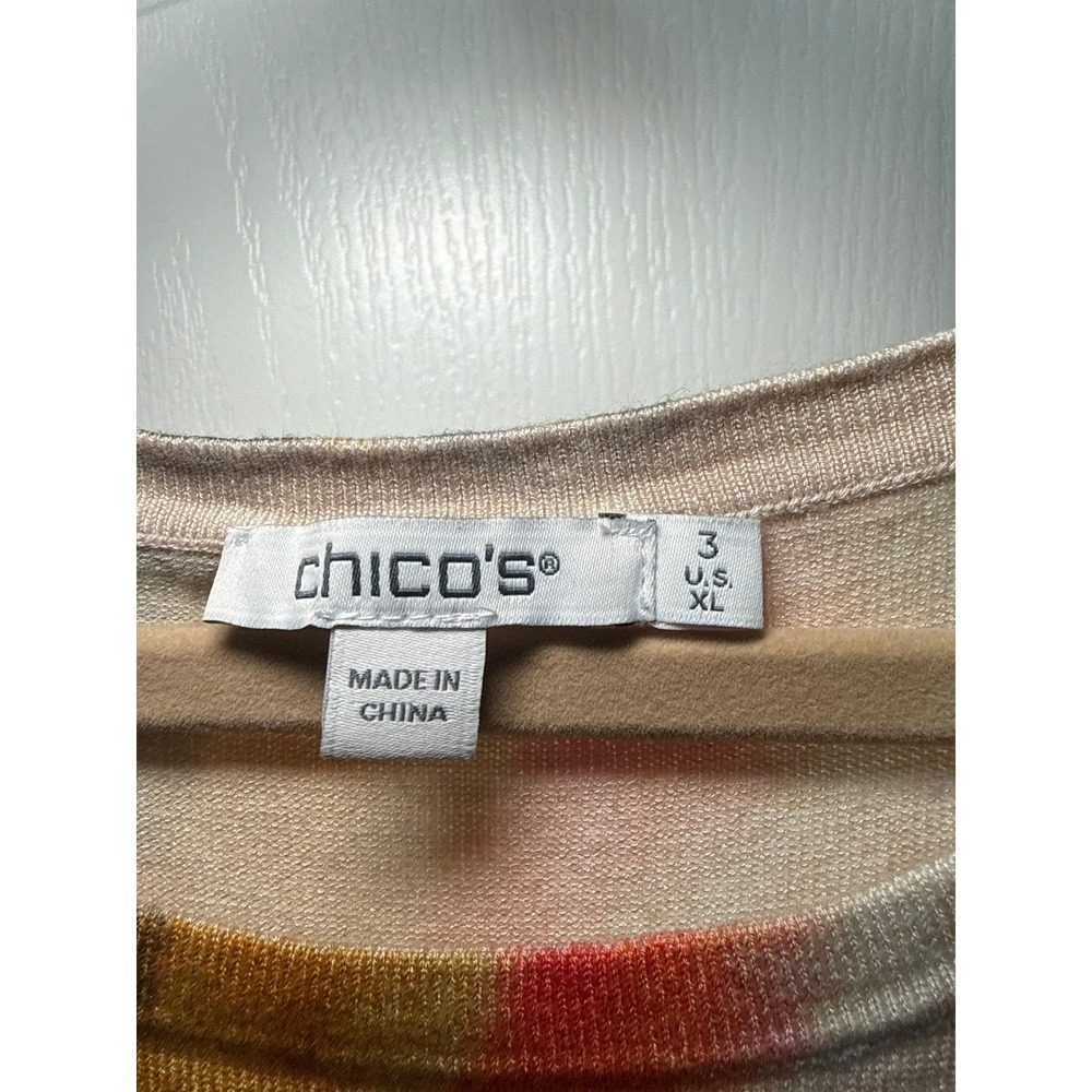 Chicos Size 3 XL Abstract Stripe Metallic Knit Sweater Top Orange Pink Gold 1303 - Picture 2 of 5